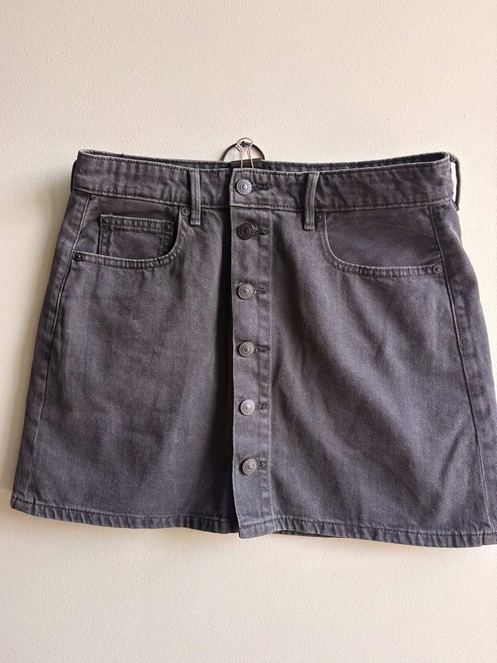 American Eagle Black Button Front Denim Mini Skirt